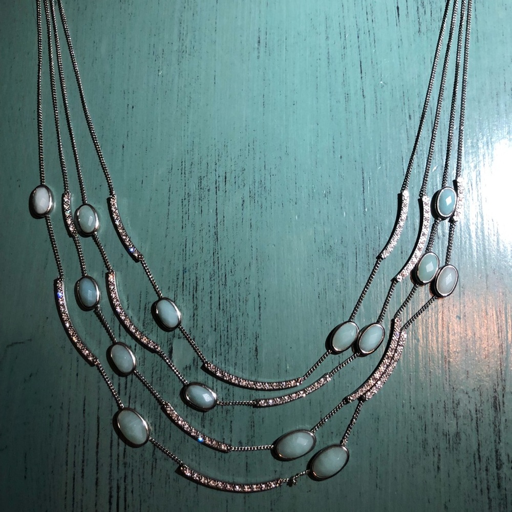 Vintage Monet 4-strand necklace teal rhinestone